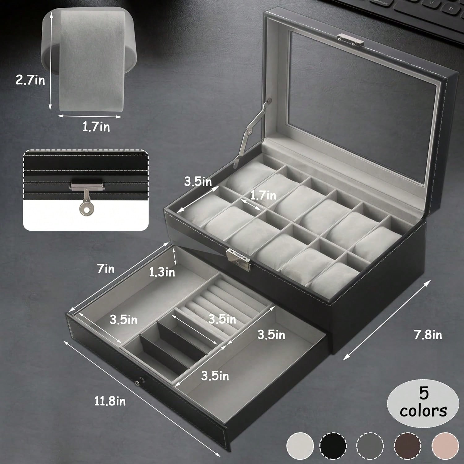 Luxury Bags Tier - Luxury 12-Slot 2-Tier PU Leather Lockable