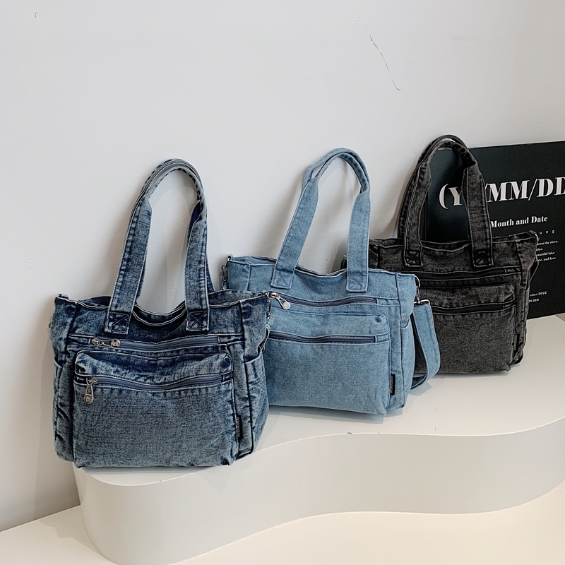 Luxury Bags In Sale - Light Luxury Large Capacity Denim Shoulder