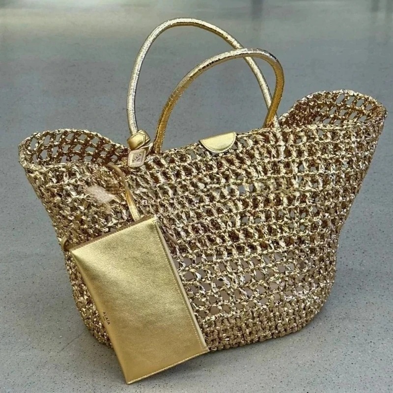 Metallic Woven Tote Bag Women  - Luxury Bags Gold ulasan dan harga