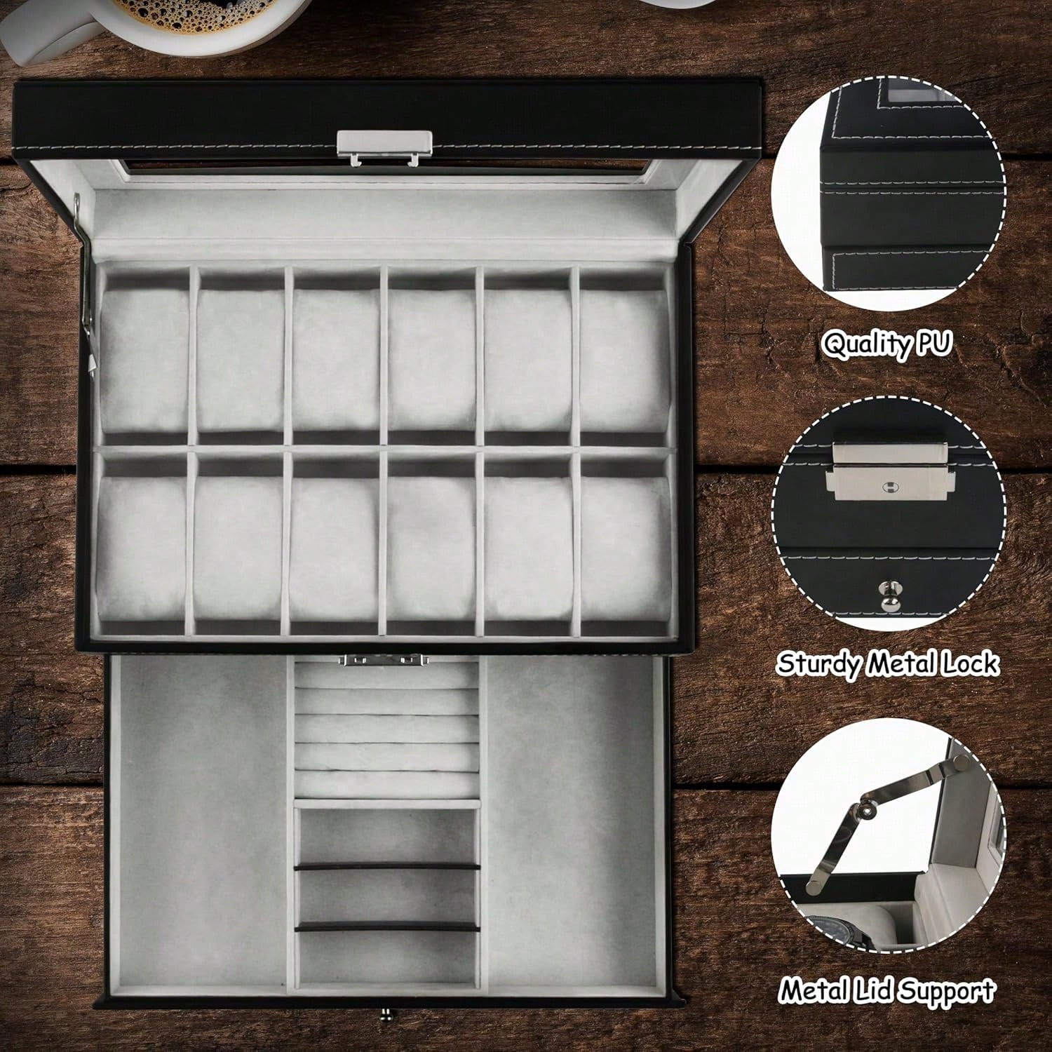 Luxury 12-Slot 2-Tier PU Leath - Luxury Bags Tier ulasan dan harga