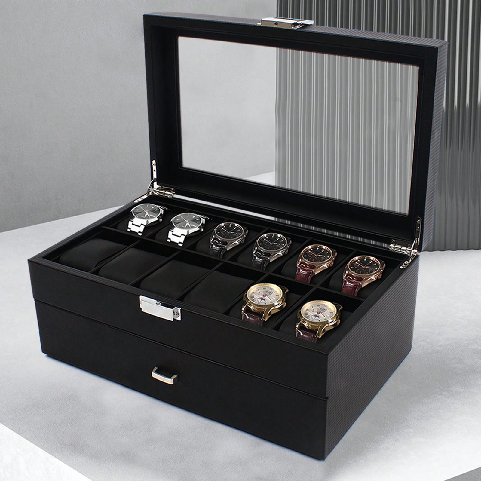24 Slot Men Watch Display Case - Luxury Bags For School ulasan dan harga